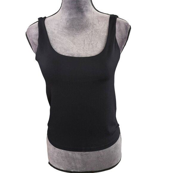 Avec Les Filles Black Scoop Neck Stretch Tank Top S - Picture 1 of 4